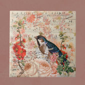 ヴィンテージオレンジブルーフローラバードミュージカルエフェメラ タイル