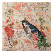 ヴィンテージオレンジブルーフローラバードミュージカルエフェメラ タイル (正面)