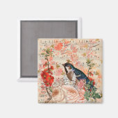 ヴィンテージオレンジブルーフローラバードミュージカルエフェメラ マグネット (正面/裏面)