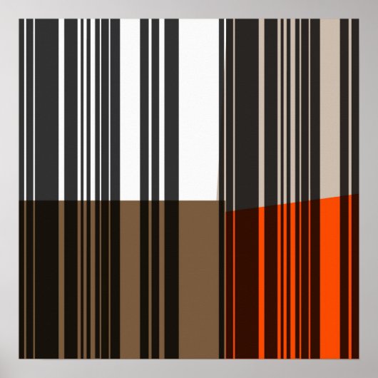 ヴィンテージオレンジホワイトグレイ黒ストライプ色アート ポスター (正面)