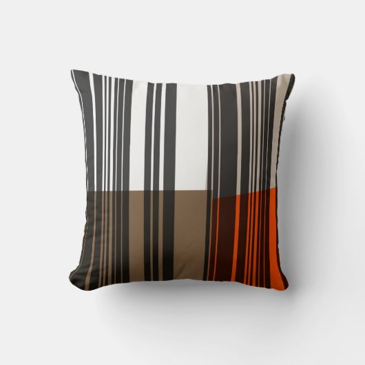 ヴィンテージオレンジホワイトグレーストライプのアートパターン クッション (正面)