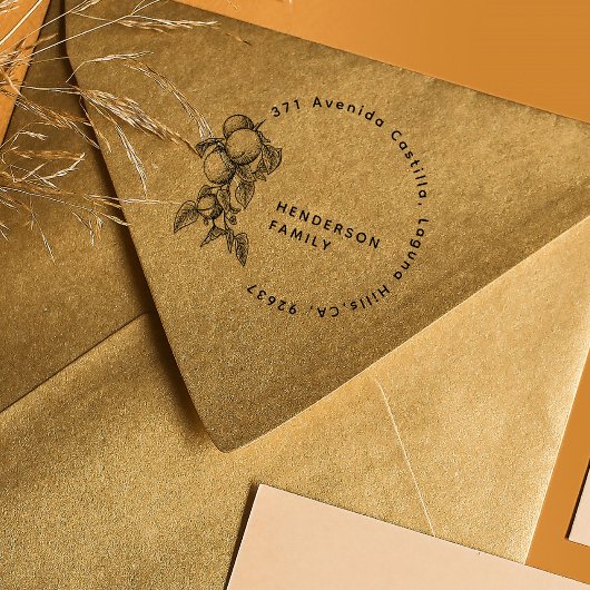 ヴィンテージオレンジボタニカルファミリー差出人住所 セルフインキングスタンプ