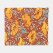 ヴィンテージオレンジポピーフリースブランケット フリースブランケット (正面(横))