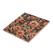 ヴィンテージオレンジポピーフローラブラック タイル (側面)