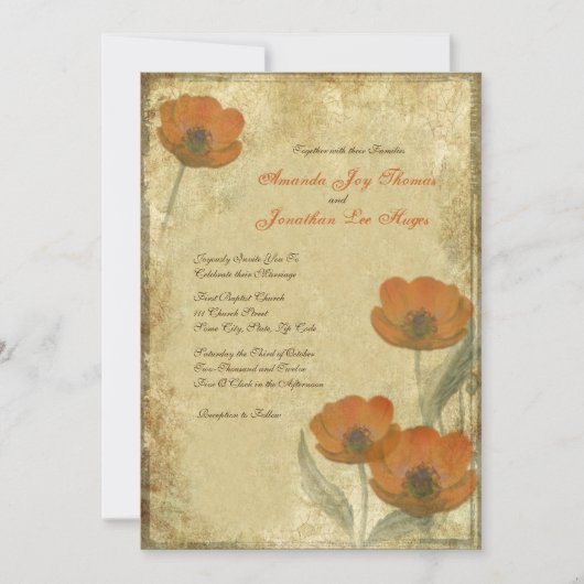ヴィンテージオレンジポピー結婚式招待状 招待状 (正面)