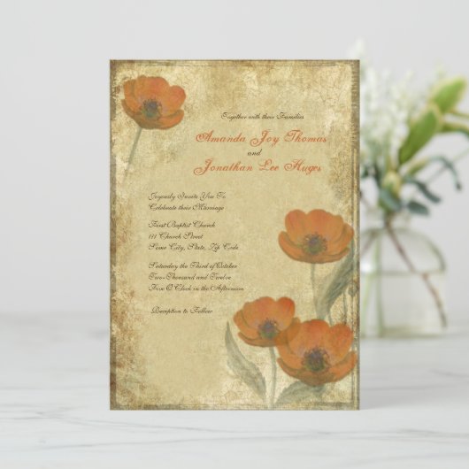 ヴィンテージオレンジポピー結婚式招待状 招待状 (スタンド正面)
