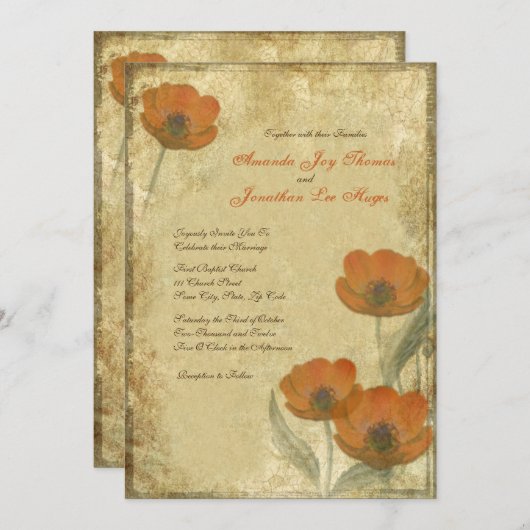 ヴィンテージオレンジポピー結婚式招待状 招待状 (正面/裏面)