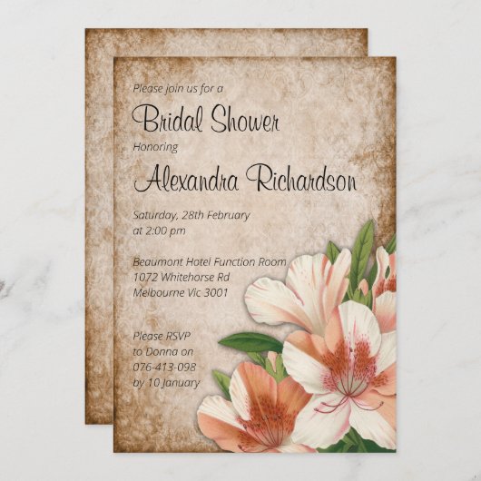 ヴィンテージオレンジユリのブライダルシャワー 招待状 (正面/裏面)