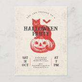ヴィンテージオレンジレッドパンプキンキャットハローウィンパーティ ポストカード (正面)