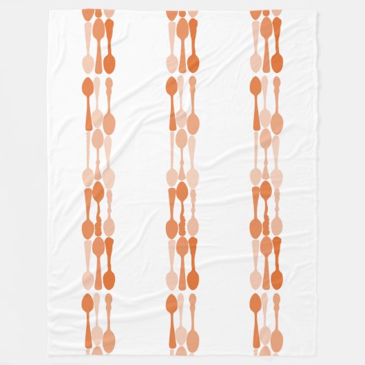 ヴィンテージオレンジレトロスプーン模様 フリースブランケット (正面)