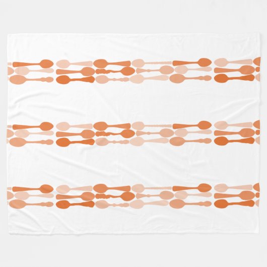 ヴィンテージオレンジレトロスプーン模様 フリースブランケット (正面(横))