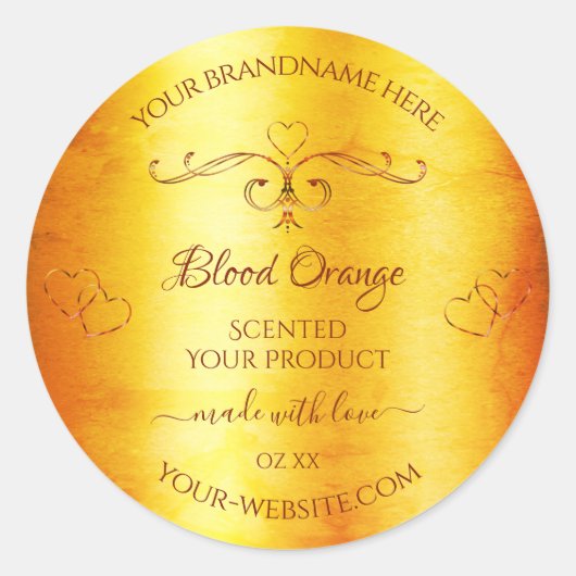 ヴィンテージオレンジ大理石製品ラベルの華美ハート ラウンドシール (正面)