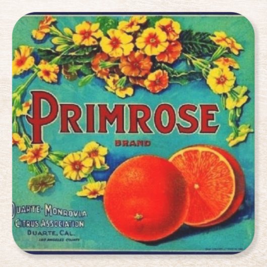 ヴィンテージオレンジ果実広告ラベル スクエアペーパーコースター (正面)
