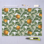 ヴィンテージオレンジ果実花パターン 薄葉紙 (クラフト)