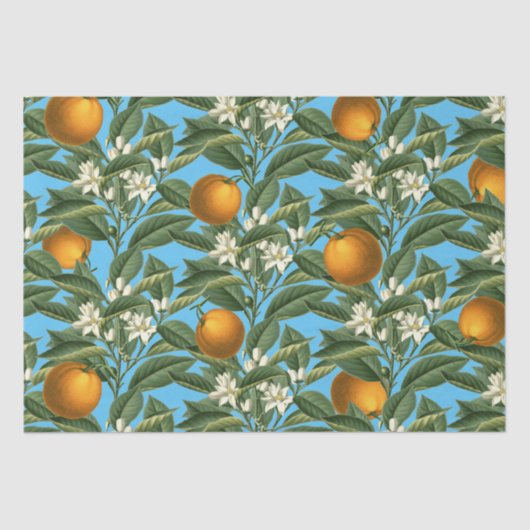 ヴィンテージオレンジ果実花パターン 薄葉紙 (正面)