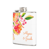 ヴィンテージオレンジ水彩パーソナライズされた花   フラスク (左)