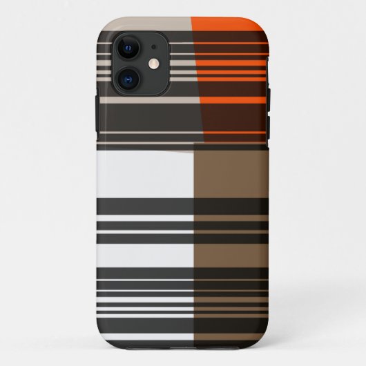 ヴィンテージオレンジ白黒ストライプアートパターン Case-Mate iPhoneケース (裏面)