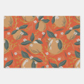ヴィンテージオレンジ色のクリスマスカラフルパターン ラッピングペーパーシート (正面)