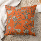 ヴィンテージオレンジ色のセピアのチノワセリーバード&牡丹 クッション (ブランケット)