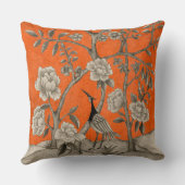 ヴィンテージオレンジ色のセピアのチノワセリーバード&牡丹 クッション (裏面)