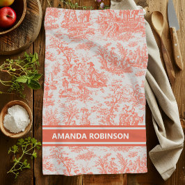 ヴィンテージオレンジ色のトワールデジュウプリント キッチンタオル