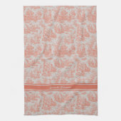 ヴィンテージオレンジ色のトワールデジュウプリント キッチンタオル (縦)