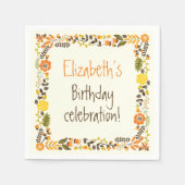 ヴィンテージオレンジ色のフローラ縁ど誕生会 スタンダードカクテルナプキン (正面)