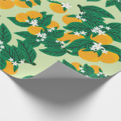 ヴィンテージオレンジ色の果物で緑の背水夫 ラッピングペーパー (角)