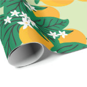 ヴィンテージオレンジ色の果物で緑の背水夫 ラッピングペーパー (ロールコーナー)