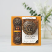 ヴィンテージオレンジ色の水彩日付カードを保存 セーブザデート (スタンド正面)