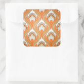 ヴィンテージオレンジ色の白い壁紙パターン スクエアシール (バッグ)