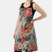 ヴィンテージオレンジ色の白い花柄 エプロン (インサイチュ)