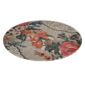 ヴィンテージオレンジ色の白い花柄 カッティングボード (角)