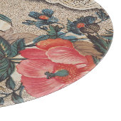 ヴィンテージオレンジ色の白い花柄 カッティングボード (角)