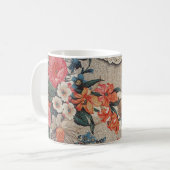 ヴィンテージオレンジ色の白い花柄 コーヒーマグカップ (正面左)