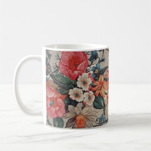 ヴィンテージオレンジ色の白い花柄 コーヒーマグカップ (左)