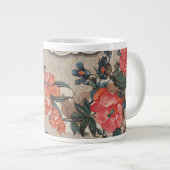 ヴィンテージオレンジ色の白い花柄 ジャンボコーヒーマグカップ (正面右)