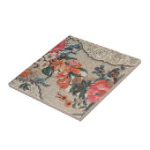 ヴィンテージオレンジ色の白い花柄 タイル (側面)