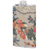 ヴィンテージオレンジ色の白い花柄 フラスク (左)