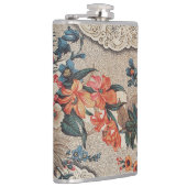 ヴィンテージオレンジ色の白い花柄 フラスク (右)