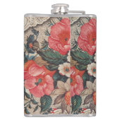 ヴィンテージオレンジ色の白い花柄 フラスク (裏面)