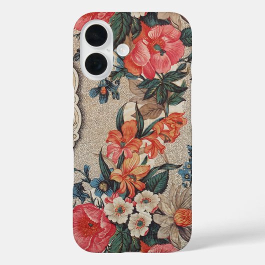ヴィンテージオレンジ色の白い花柄 Case-Mate iPhoneケース (裏面)