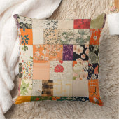 ヴィンテージオレンジ色の着物パッチワーク クッション (ブランケット)