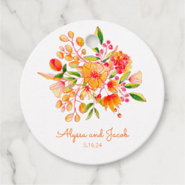 ヴィンテージオレンジ色の花カスタムウェディング フェイバータグ