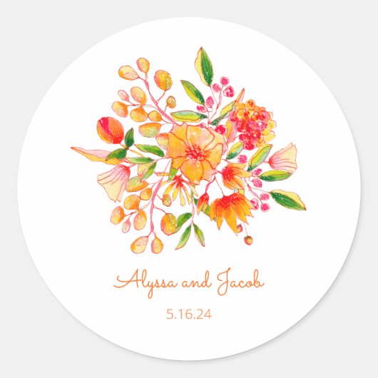 ヴィンテージオレンジ色の花パーソナライズされた ラウンドシール (正面)