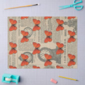 ヴィンテージオレンジ色の蝶と新聞のデコページ 薄葉紙 (クラフト)