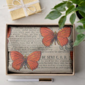 ヴィンテージオレンジ色の蝶と新聞のデコページ 薄葉紙 (ギフト)