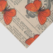 ヴィンテージオレンジ色の蝶と新聞のデコページ 薄葉紙 (詳細)
