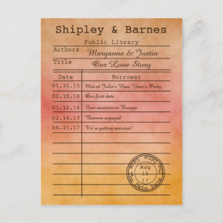 ヴィンテージオレンジ色の金ゴールドライブラリカード日付の保存 案内ポストカード