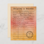 ヴィンテージオレンジ色の金ゴールドライブラリカード日付の保存 案内ポストカード (正面/裏面)